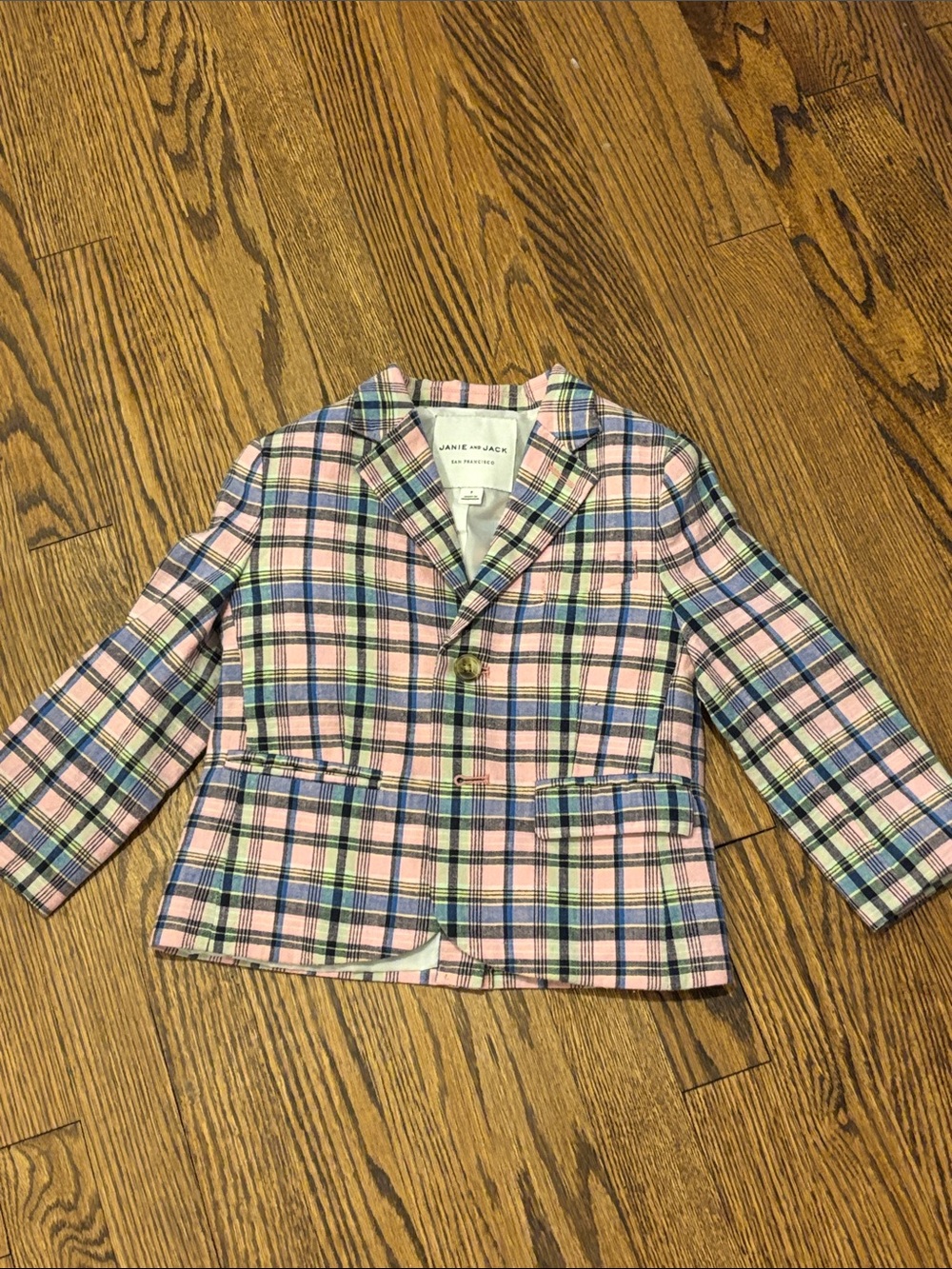 Janie and Jack Pastel Plaid Kids Blazer - Pink, Blue & Green